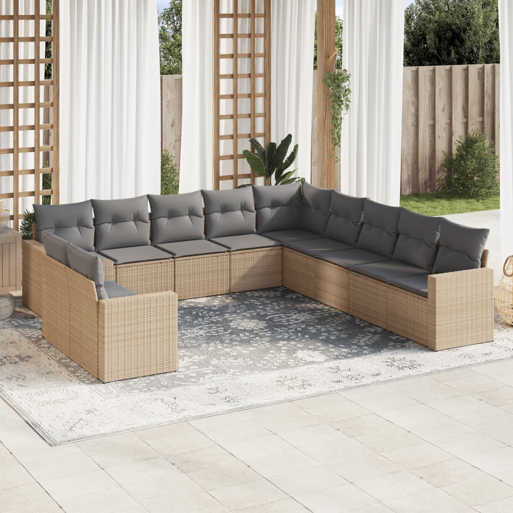 12-delige Loungeset met kussens poly rattan