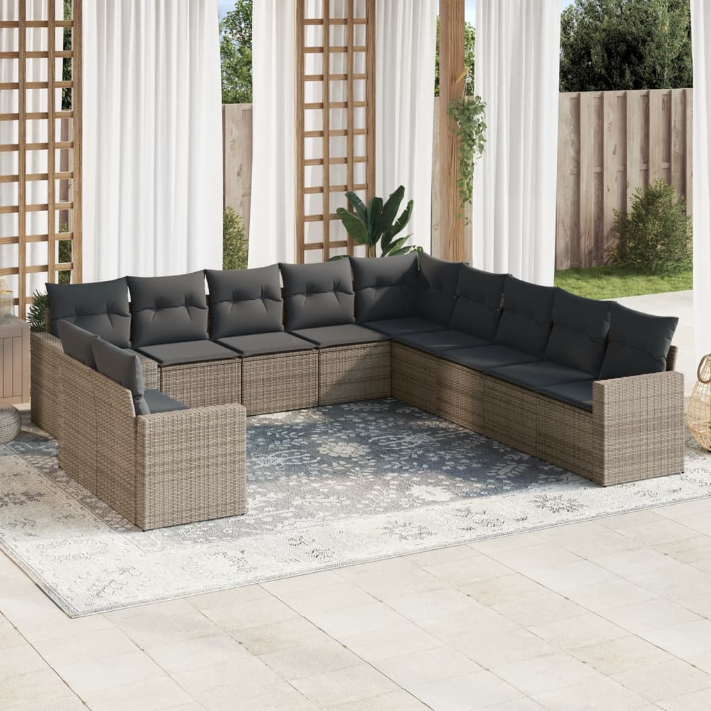 12-delige Loungeset met kussens poly rattan beige