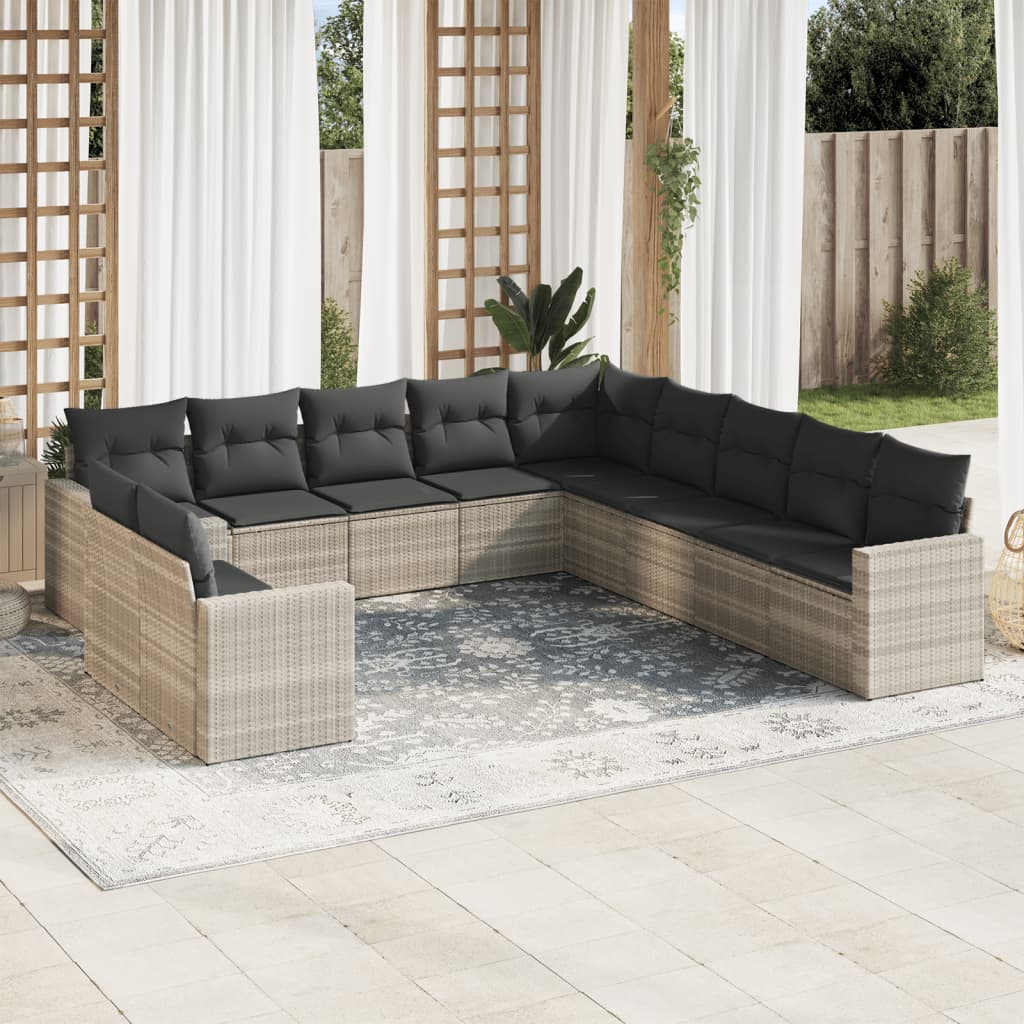 12-delige Loungeset met kussens poly rattan beige