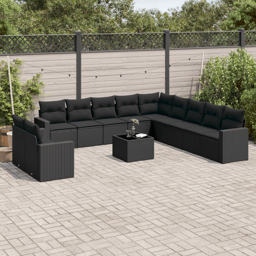 12-delige Loungeset met kussens poly rattan