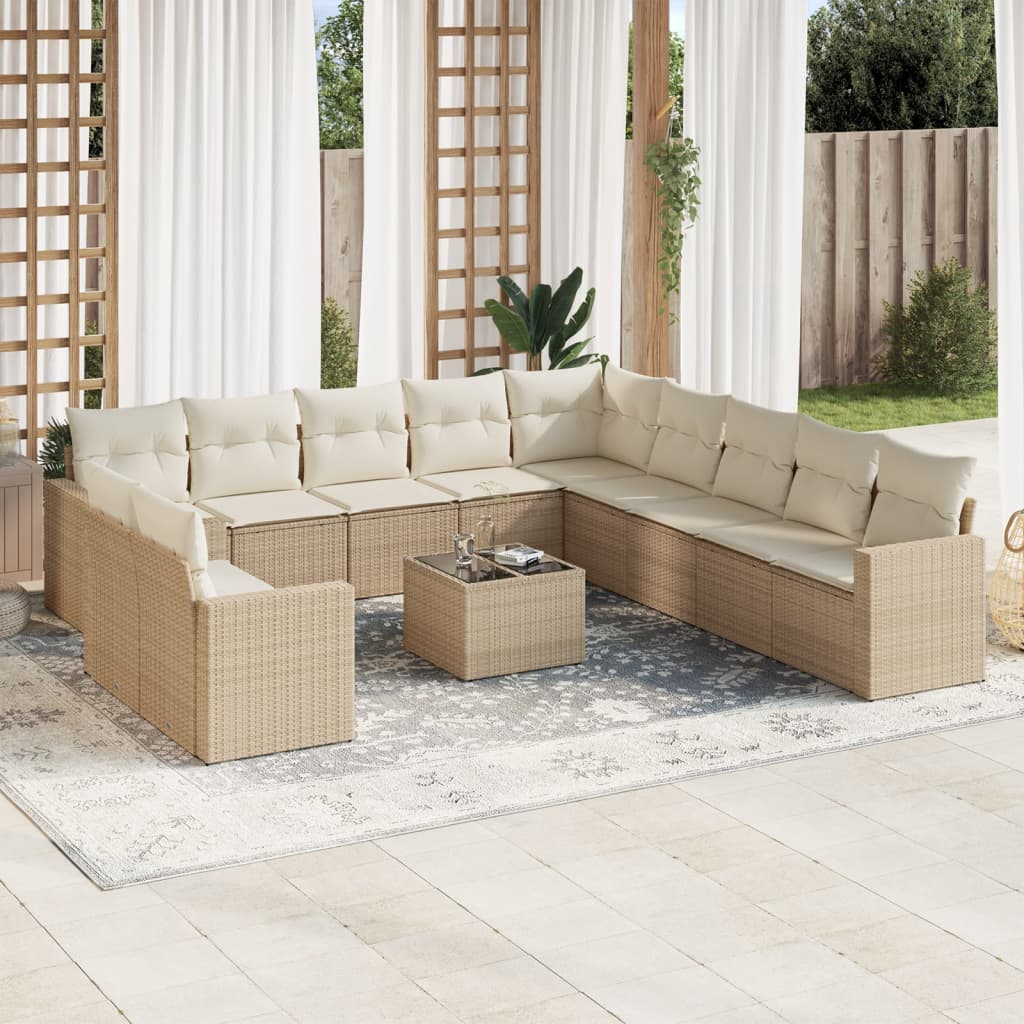 12-delige Loungeset met kussens poly rattan