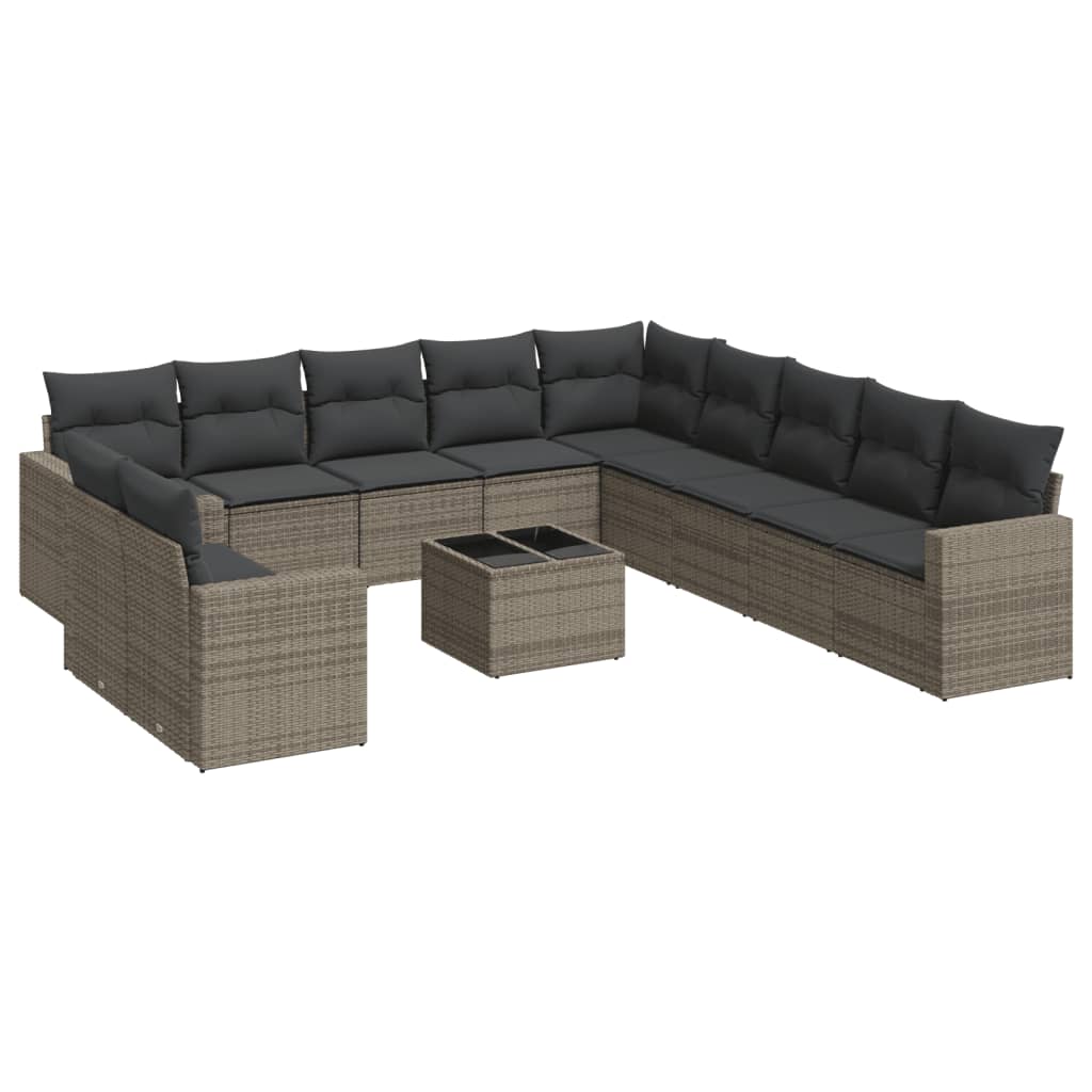 12-delige Loungeset met kussens poly rattan beige