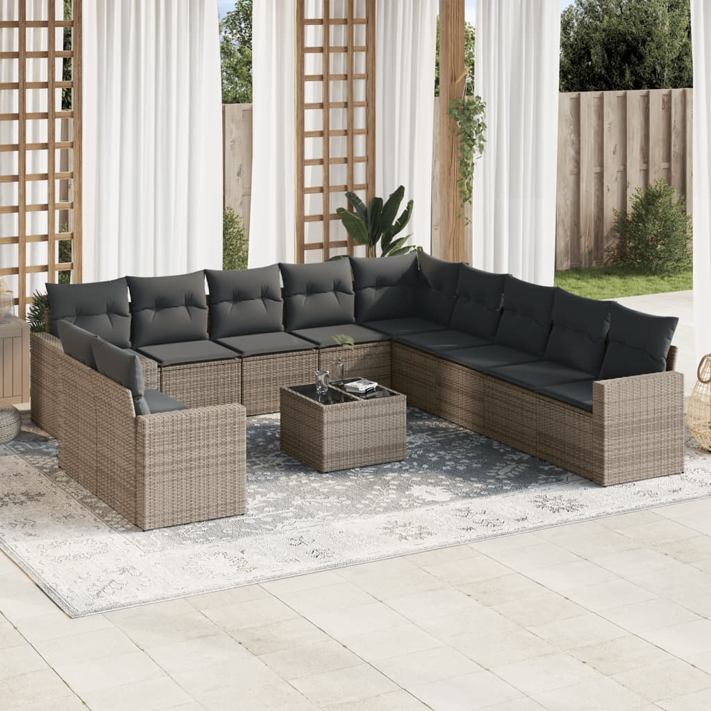 12-delige Loungeset met kussens poly rattan