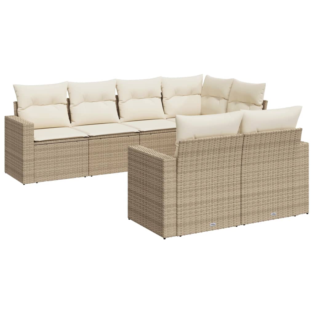 7-delige Loungeset met kussens poly rattan