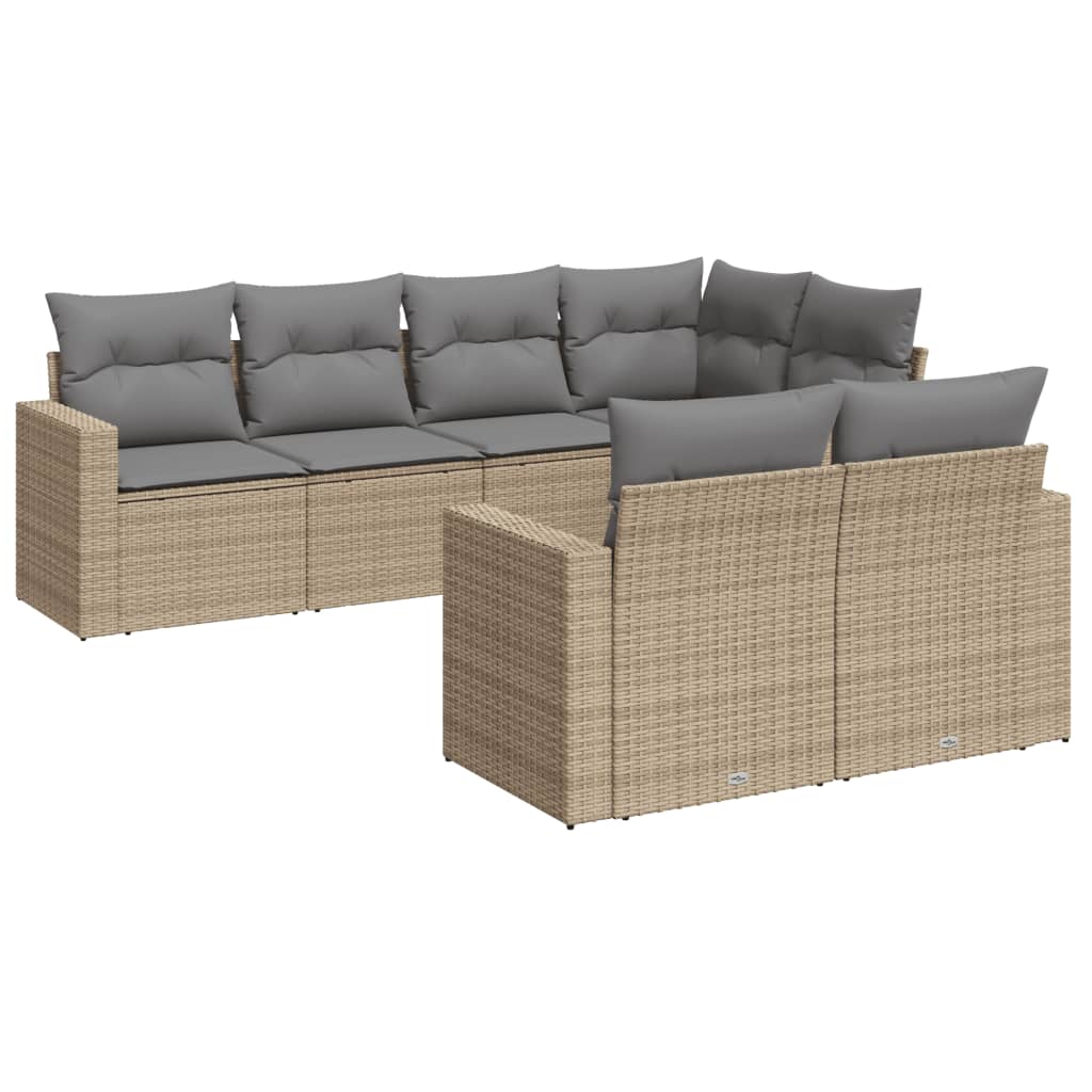 7-delige Loungeset met kussens poly rattan