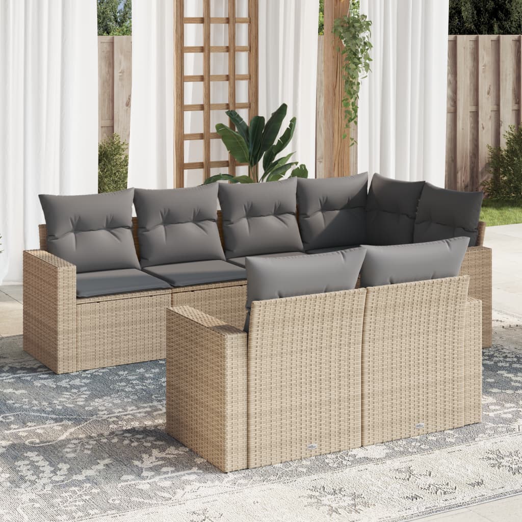 7-delige Loungeset met kussens poly rattan