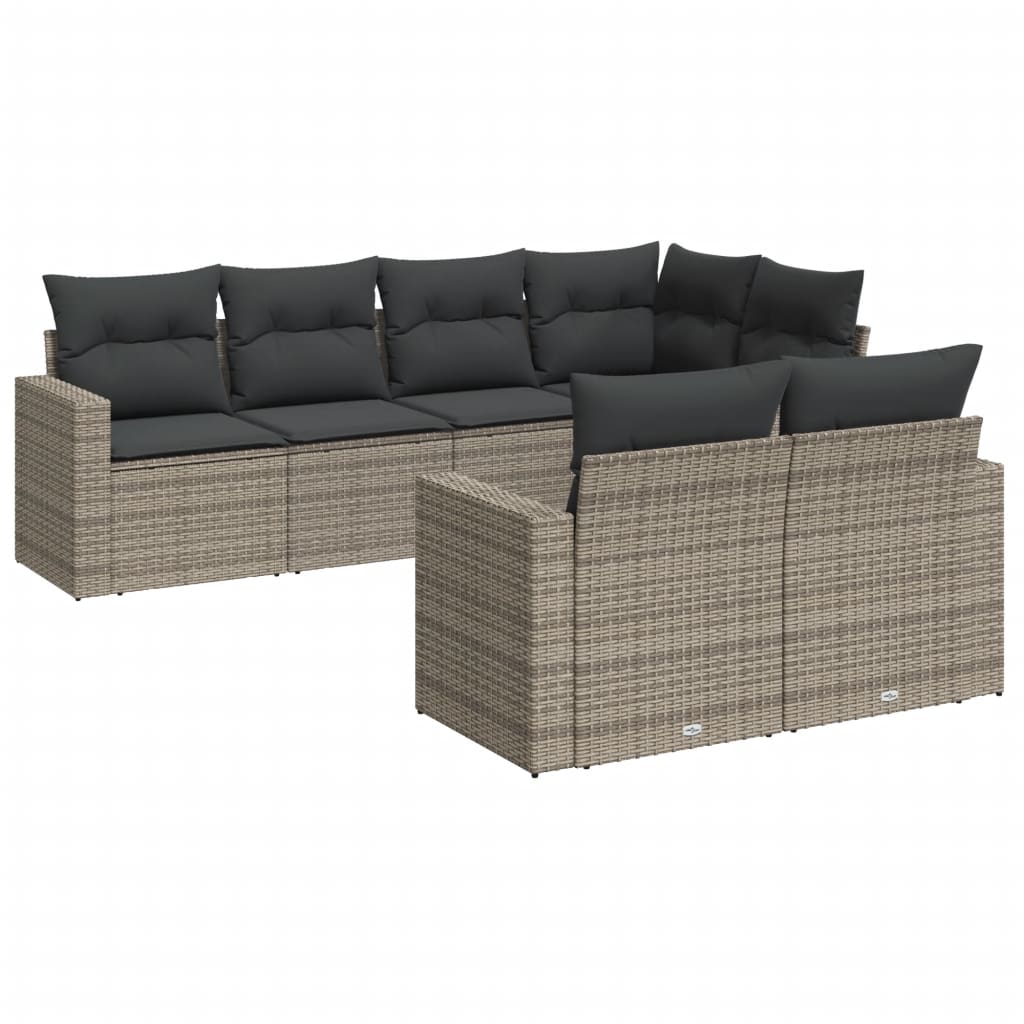 7-delige Loungeset met kussens poly rattan