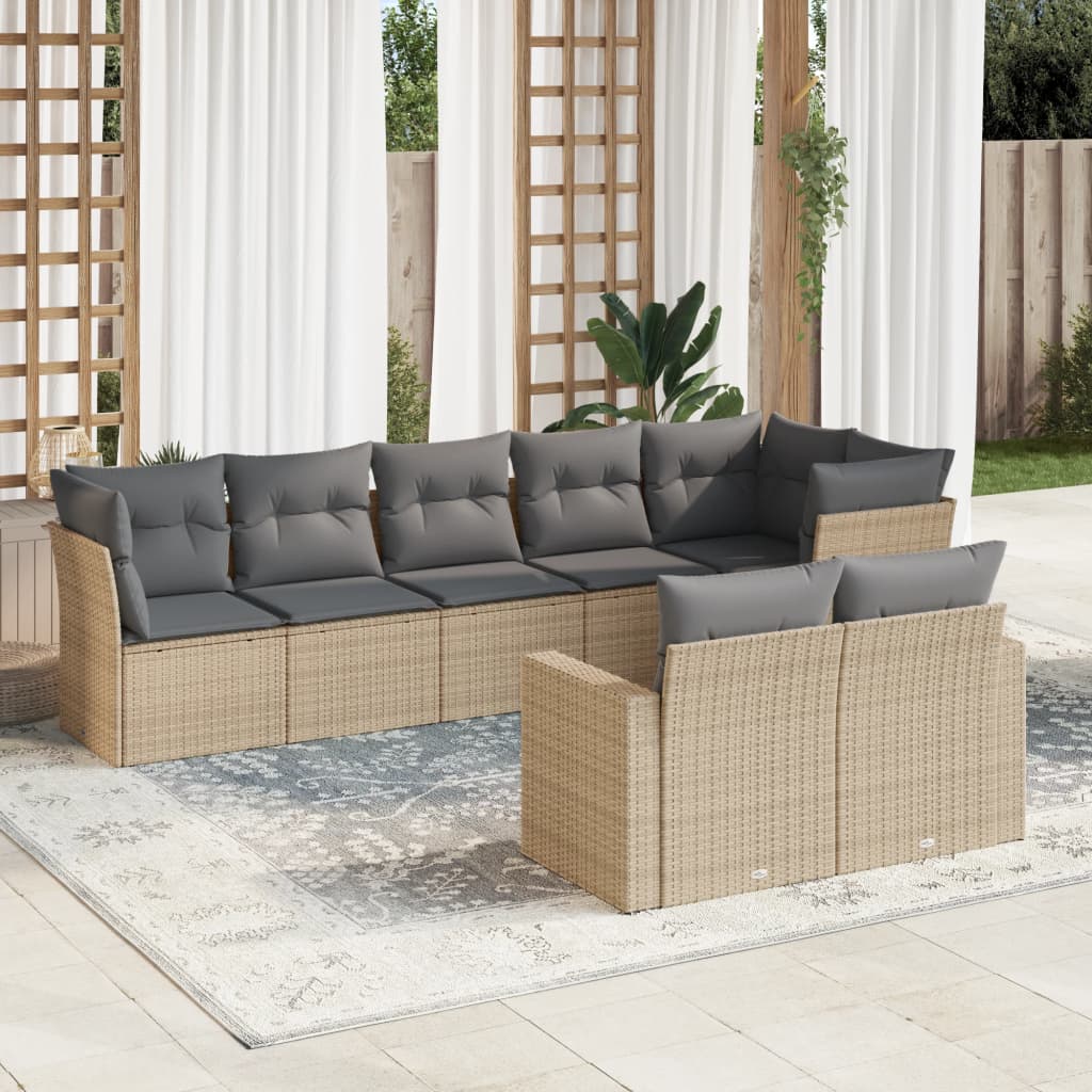 9-delige Loungeset met kussens poly rattan