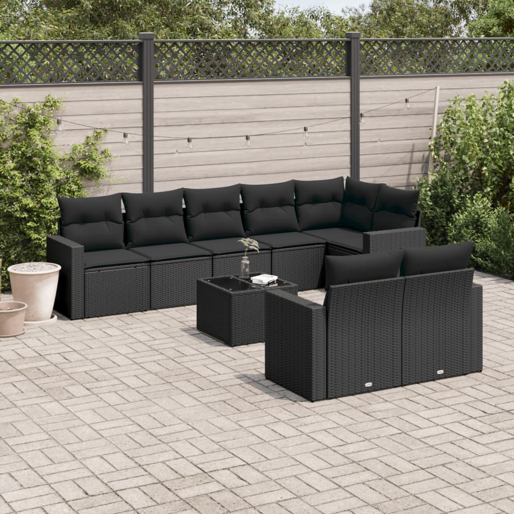 9-delige Loungeset met kussens poly rattan