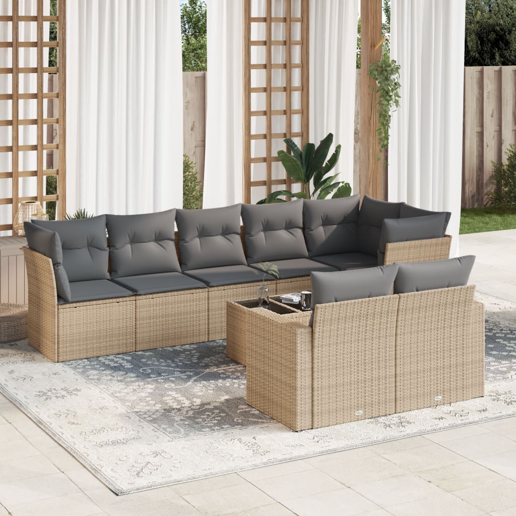 9-delige Loungeset met kussens poly rattan