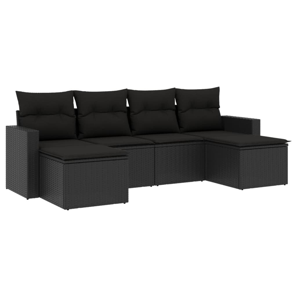 6-delige Loungeset met kussens poly rattan