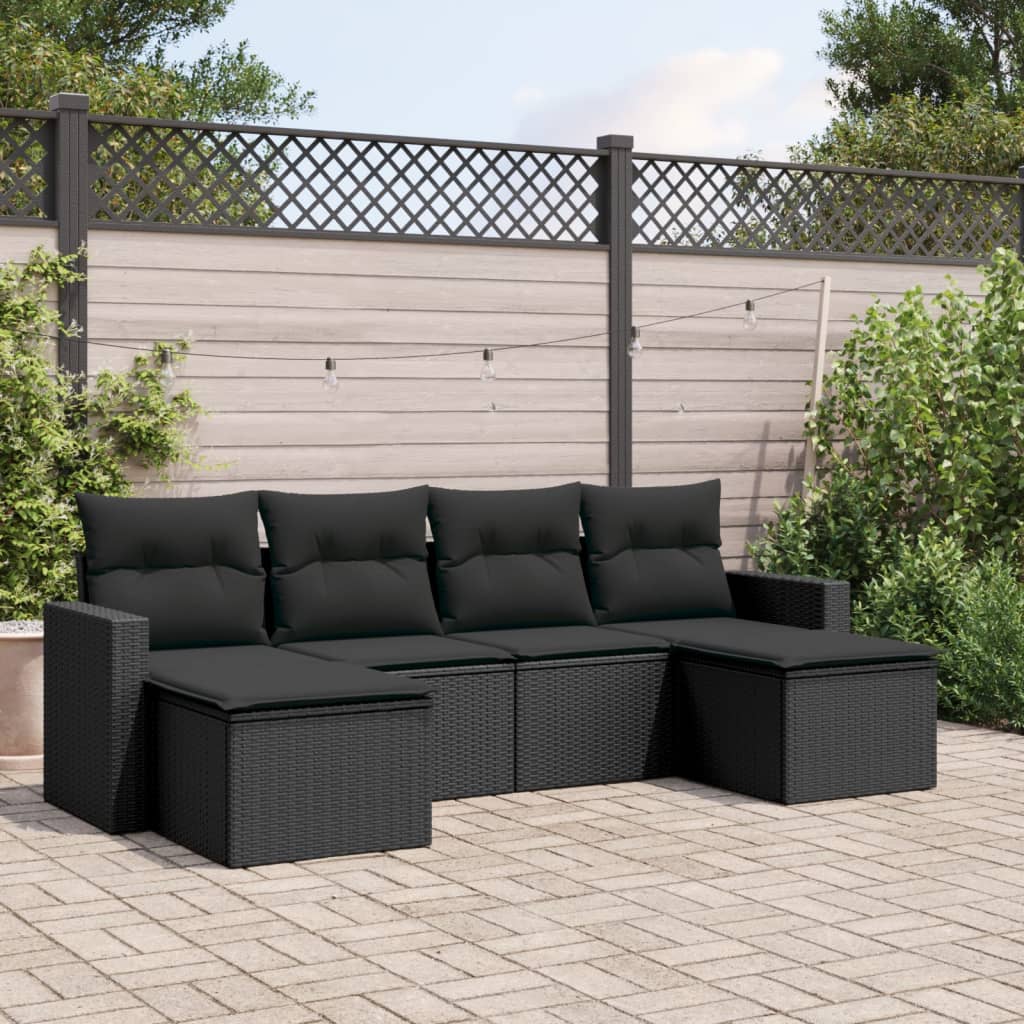 6-delige Loungeset met kussens poly rattan