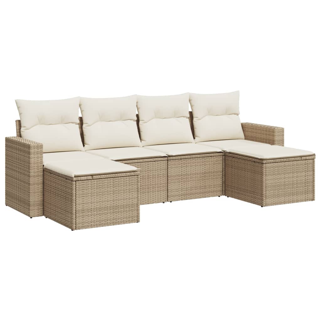 6-delige Loungeset met kussens poly rattan