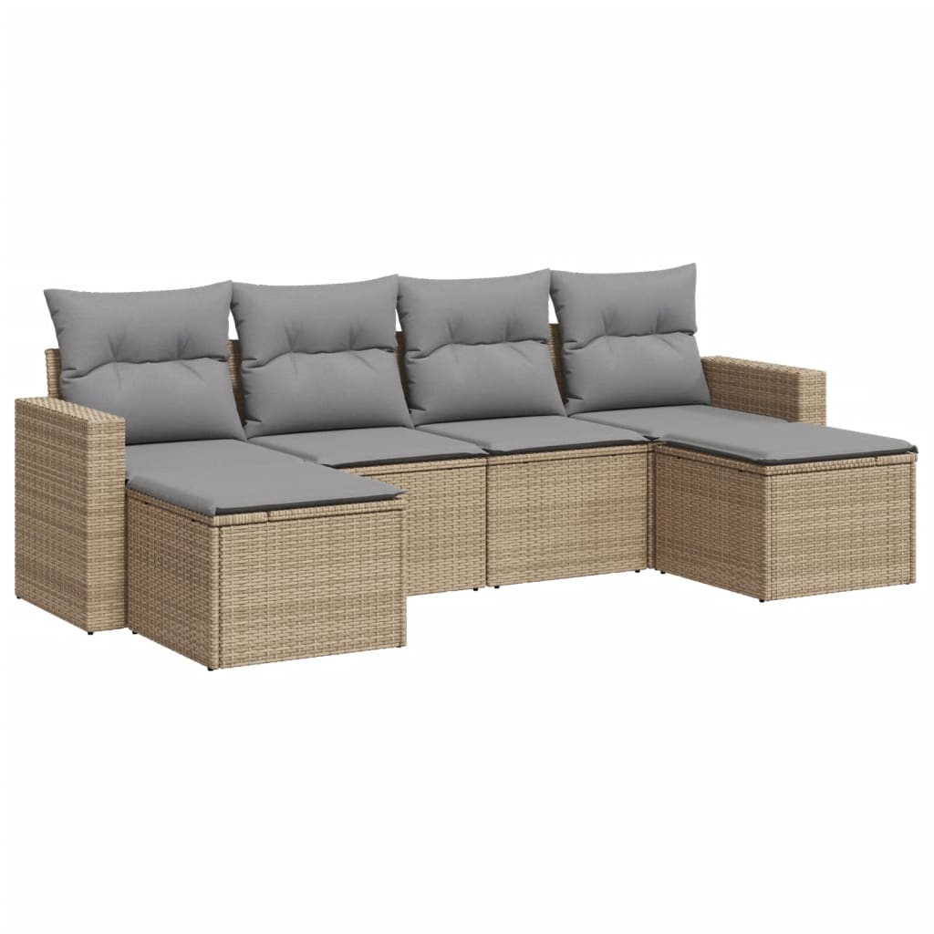 6-delige Loungeset met kussens poly rattan