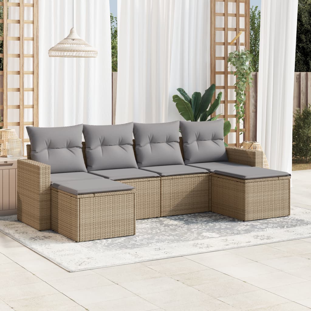 6-delige Loungeset met kussens poly rattan