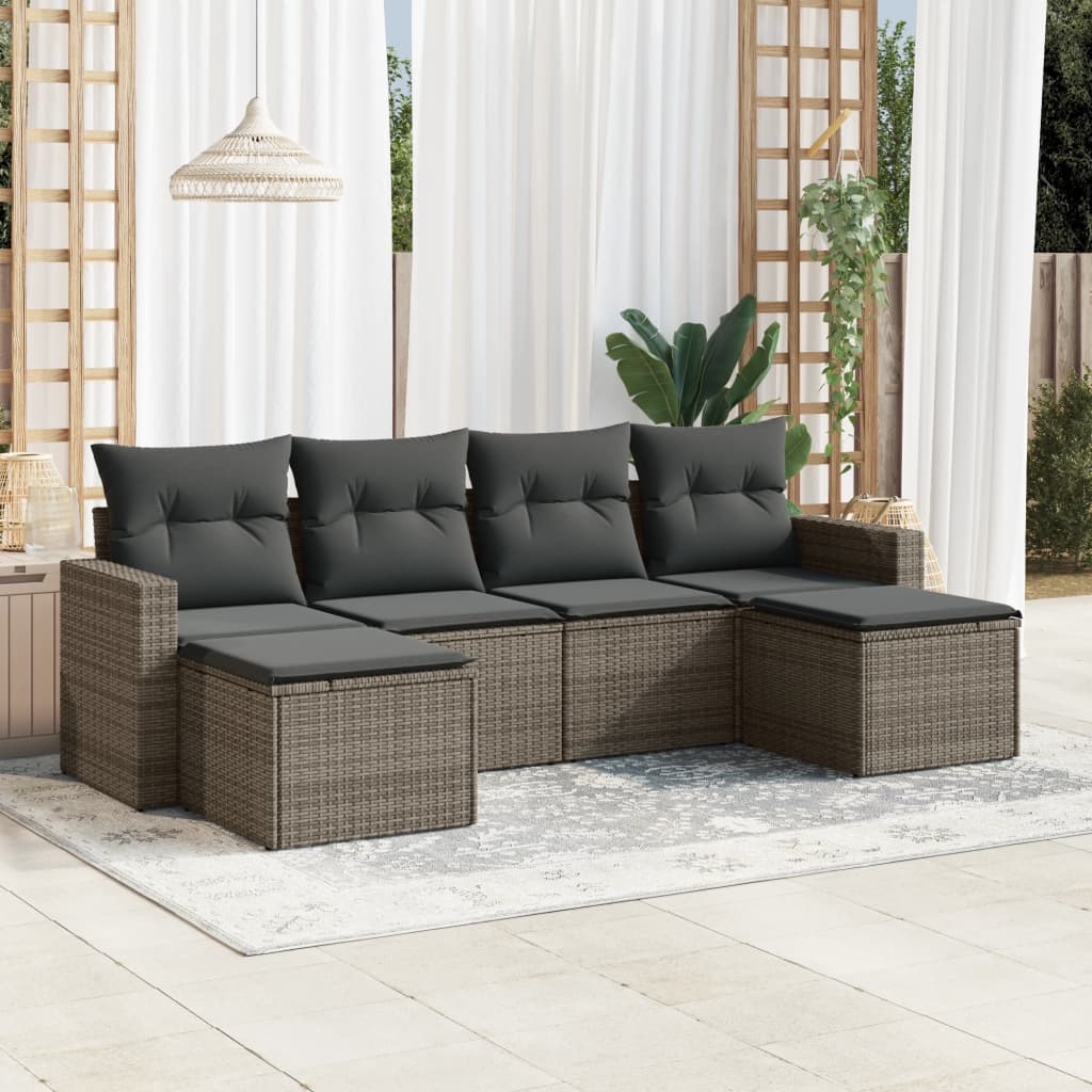 6-delige Loungeset met kussens poly rattan