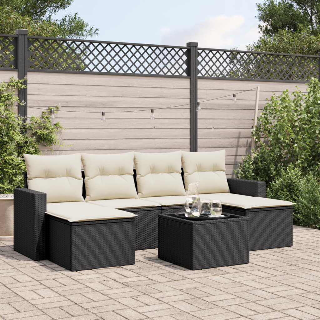 6-delige Loungeset met kussens poly rattan