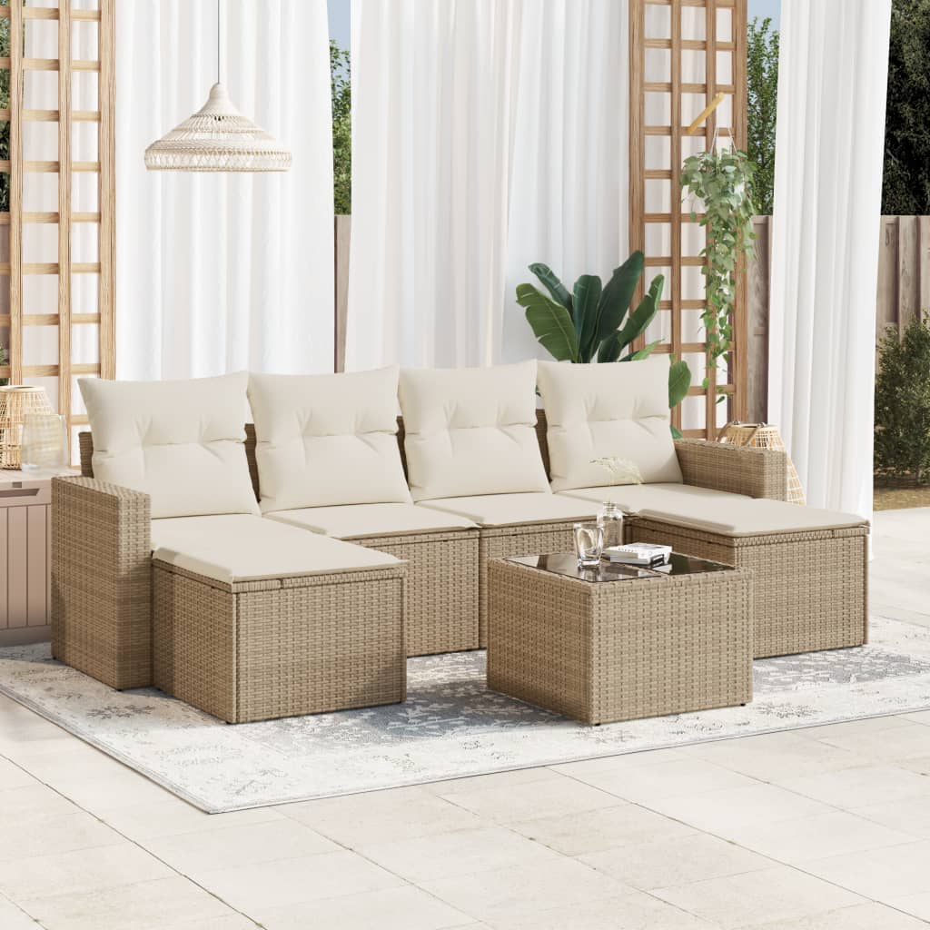 6-delige Loungeset met kussens poly rattan