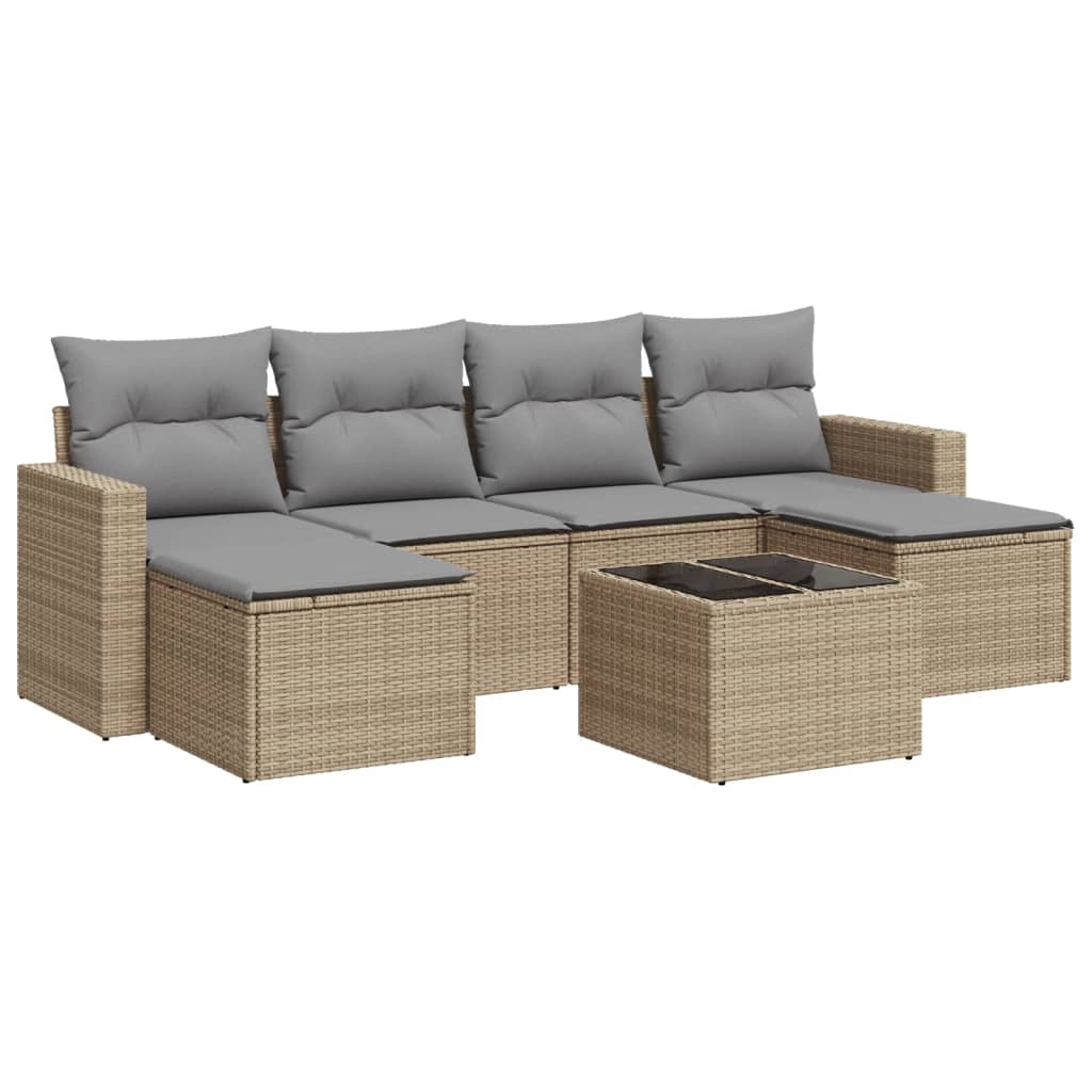 6-delige Loungeset met kussens poly rattan