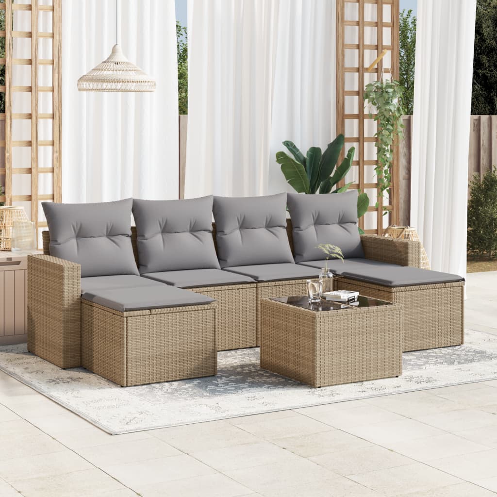 6-delige Loungeset met kussens poly rattan