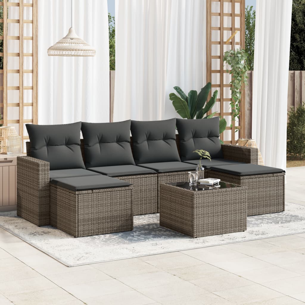 6-delige Loungeset met kussens poly rattan