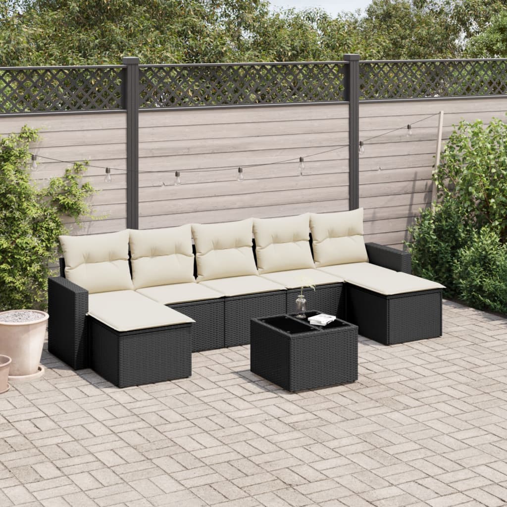 7-delige Loungeset met kussens poly rattan