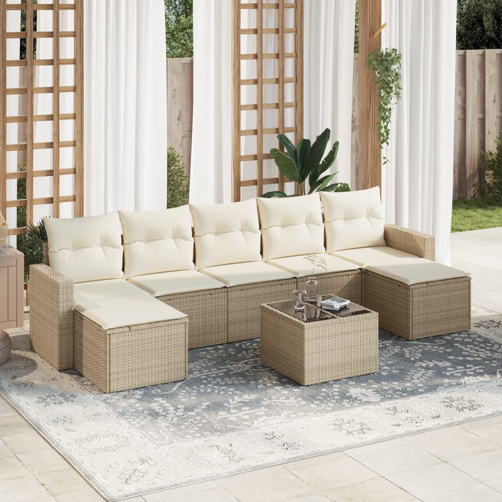 7-delige Loungeset met kussens poly rattan