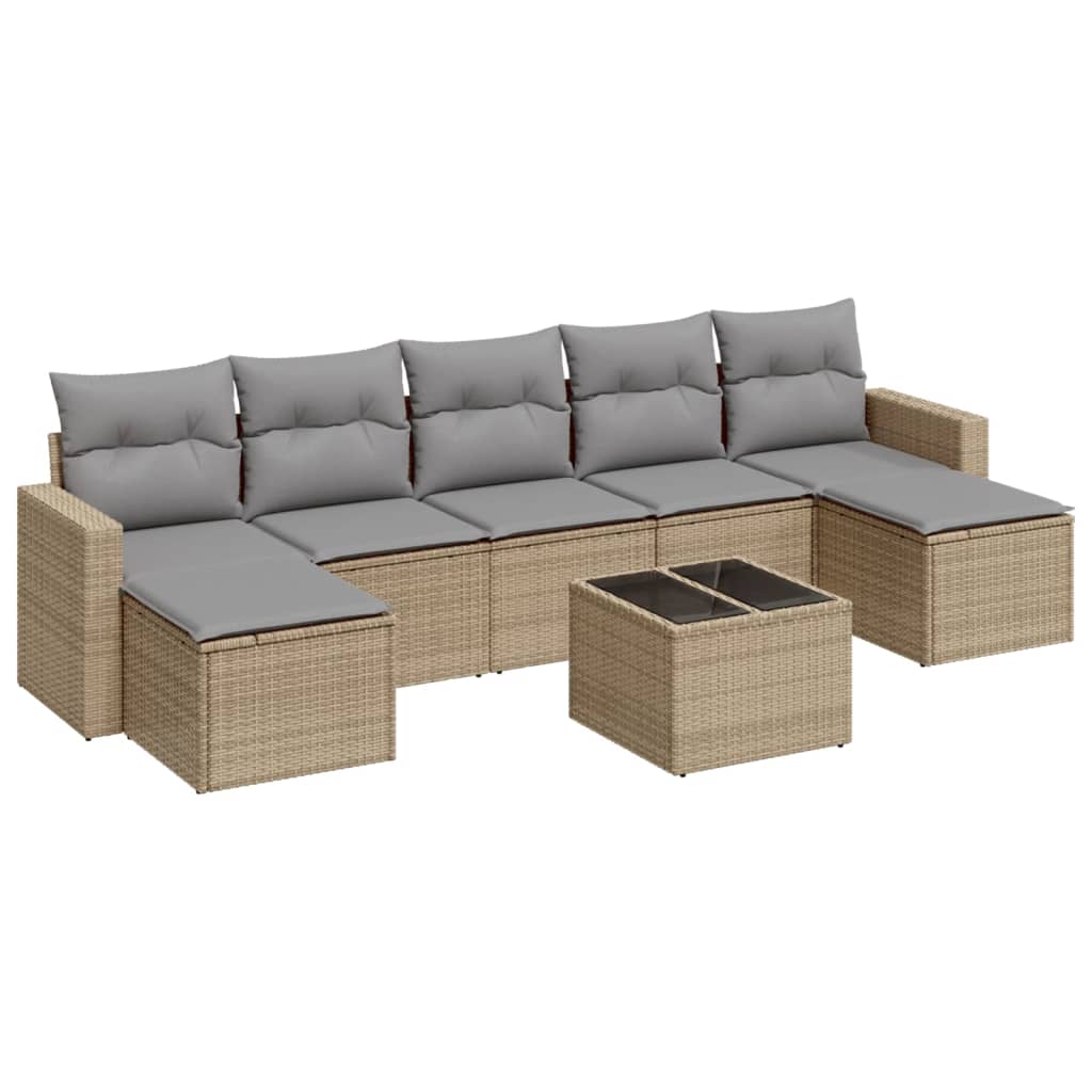 7-delige Loungeset met kussens poly rattan