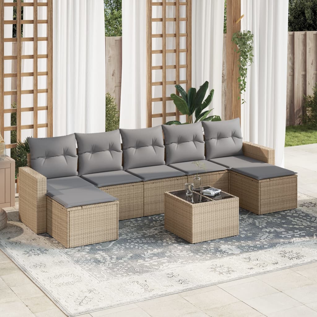 7-delige Loungeset met kussens poly rattan