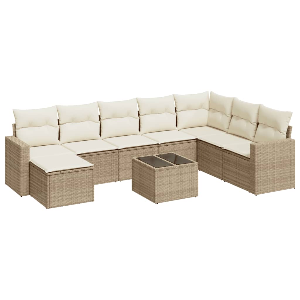 9-delige Loungeset met kussens poly rattan