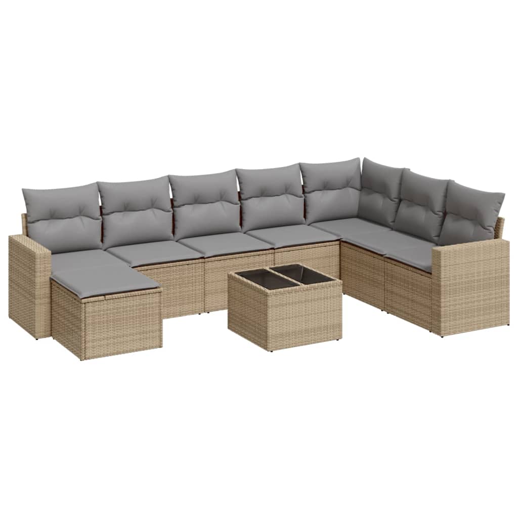 9-delige Loungeset met kussens poly rattan