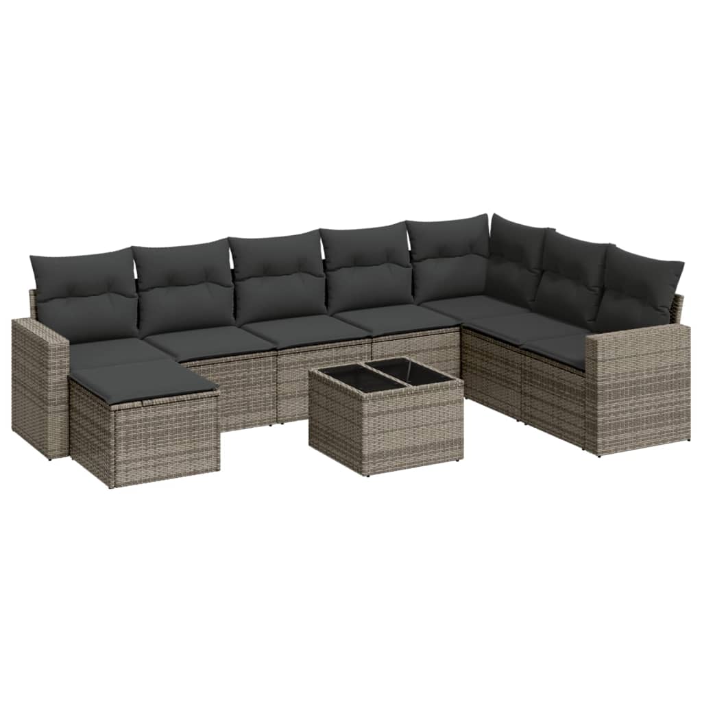 9-delige Loungeset met kussens poly rattan