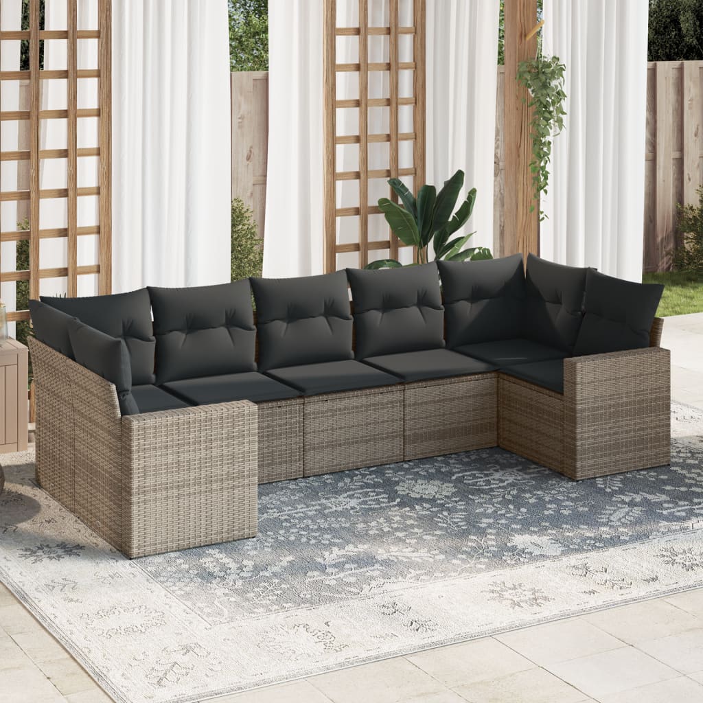 7-delige Loungeset met kussens poly rattan