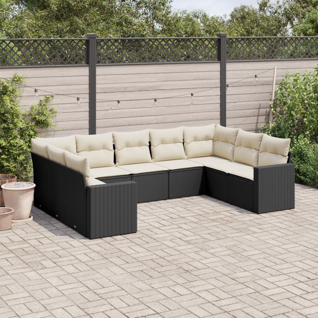 9-delige Loungeset met kussens poly rattan