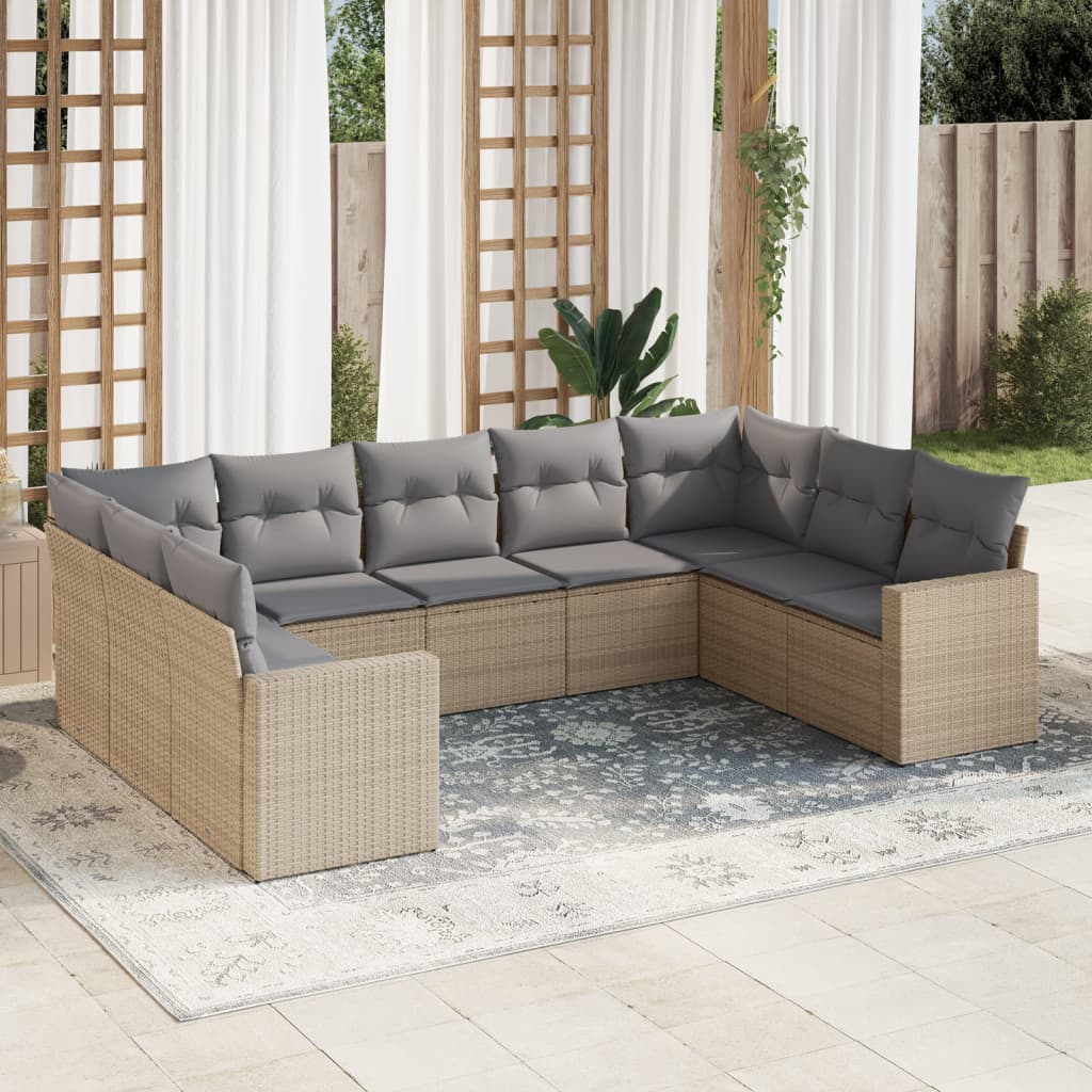 9-delige Loungeset met kussens poly rattan