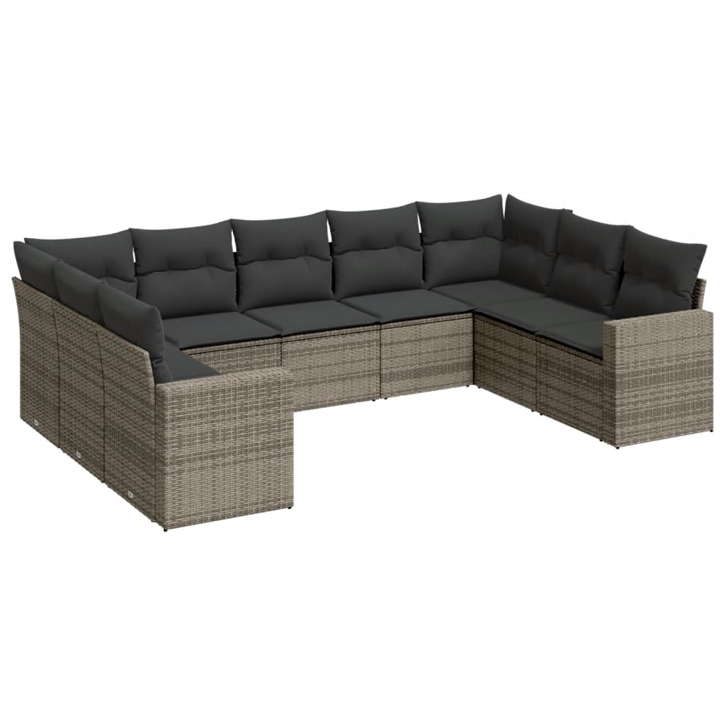 9-delige Loungeset met kussens poly rattan