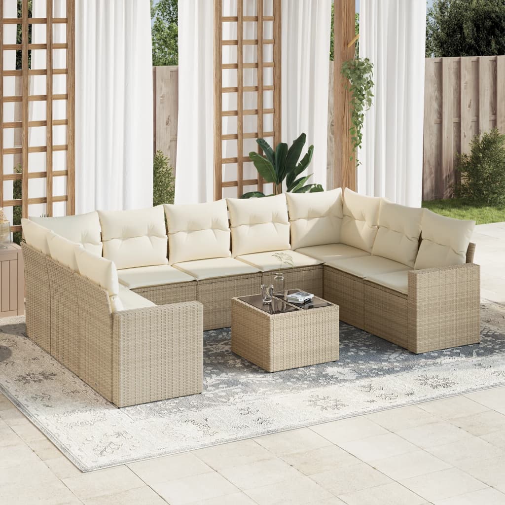 9-delige Loungeset met kussens poly rattan