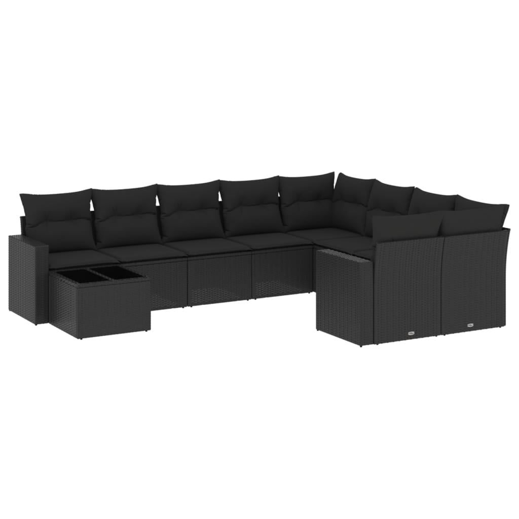 10-delige Loungeset met kussens poly rattan bruin