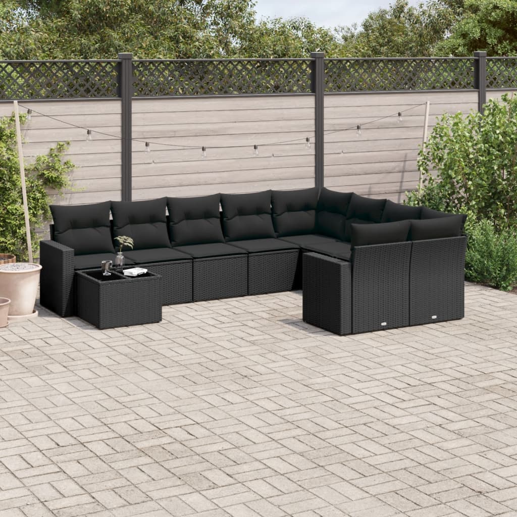 10-delige Loungeset met kussens poly rattan grijs