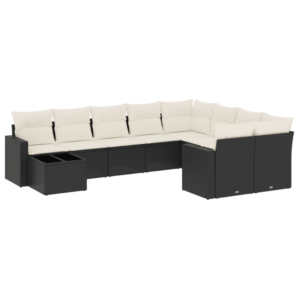 10-delige Loungeset met kussens poly rattan grijs