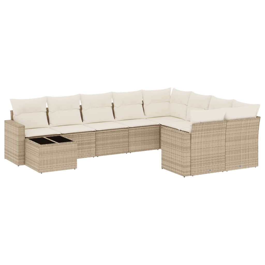 10-delige Loungeset met kussens poly rattan zwart