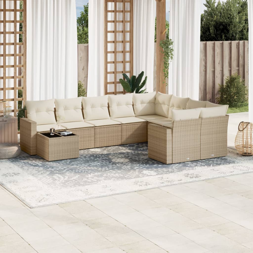 10-delige Loungeset met kussens poly rattan bruin