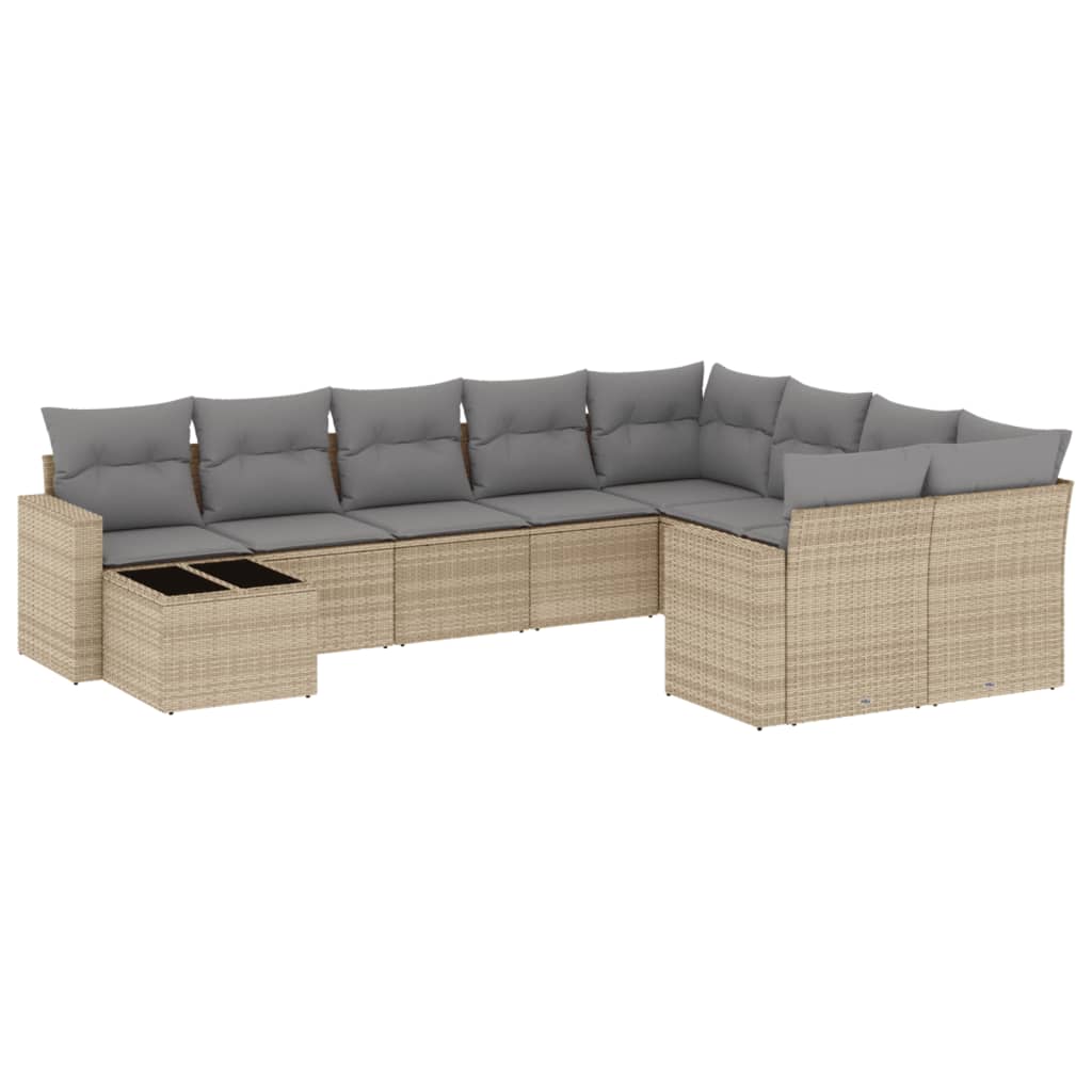 10-delige Loungeset met kussens poly rattan bruin