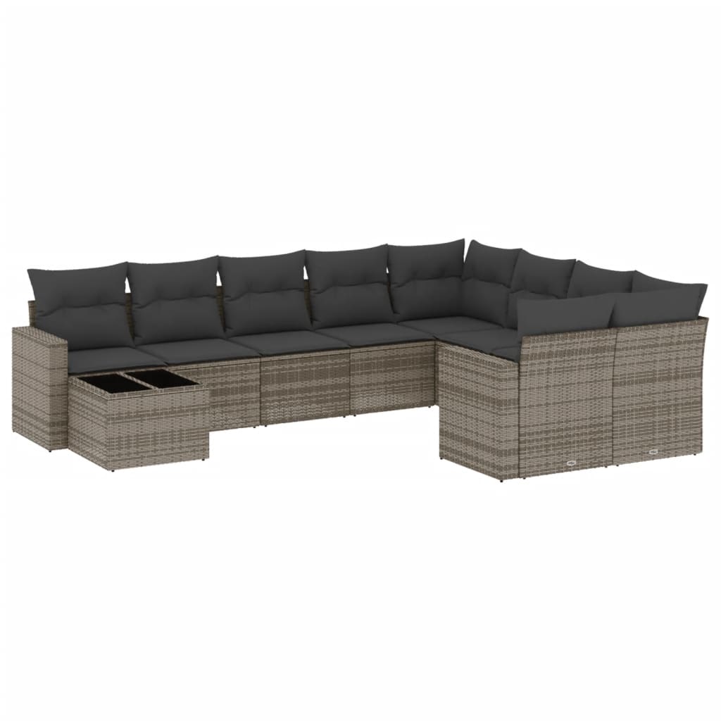 10-delige Loungeset met kussens poly rattan bruin