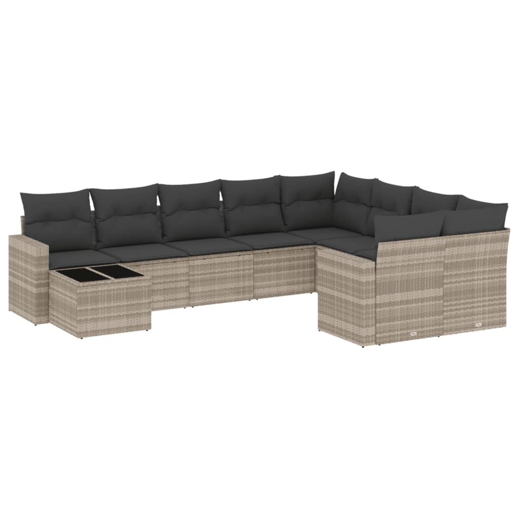 10-delige Loungeset met kussens poly rattan bruin