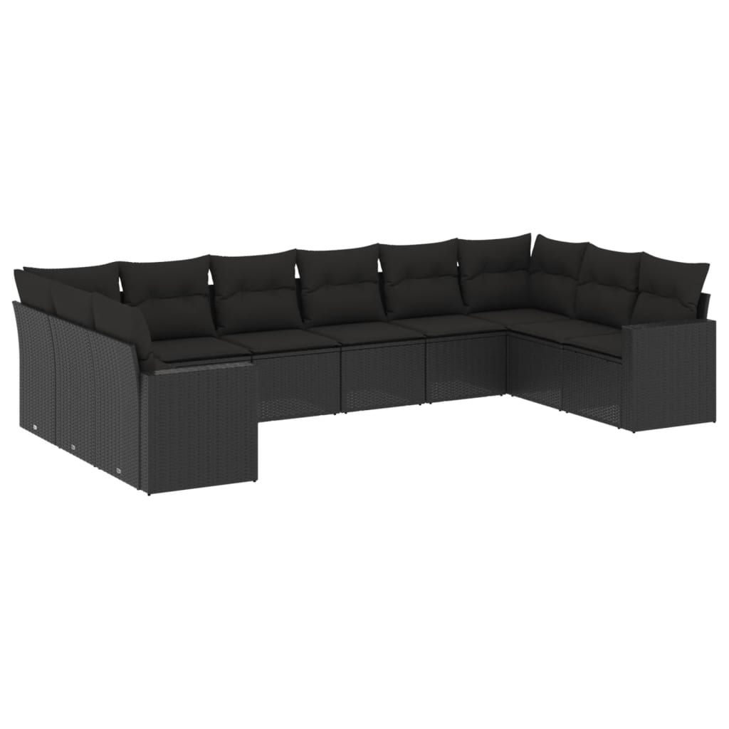 10-delige Loungeset met kussens poly rattan grijs