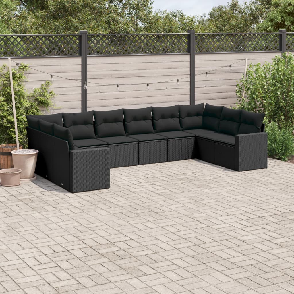 10-delige Loungeset met kussens poly rattan grijs