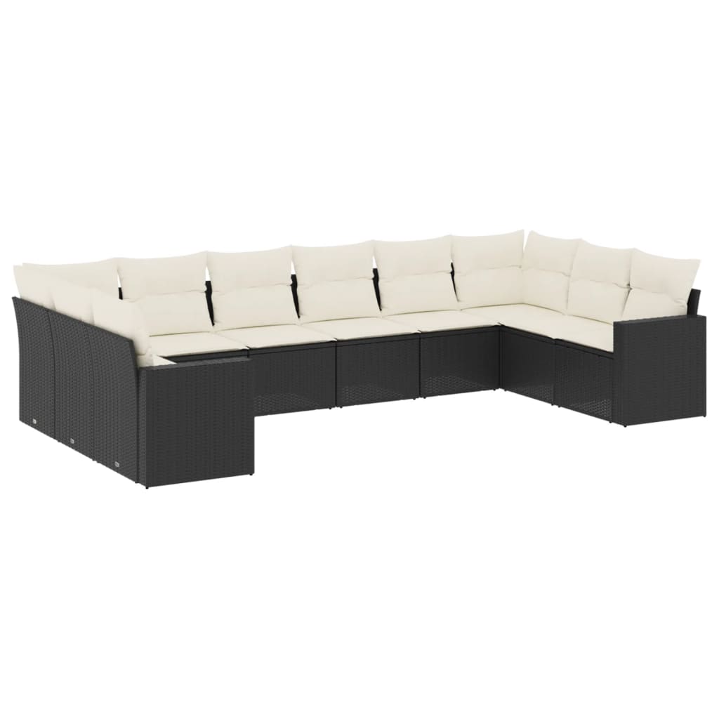 10-delige Loungeset met kussens poly rattan grijs