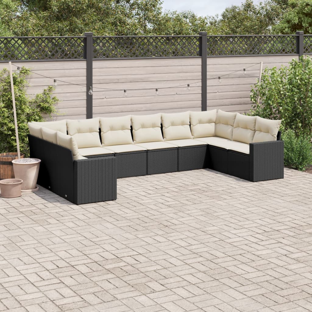 10-delige Loungeset met kussens poly rattan grijs