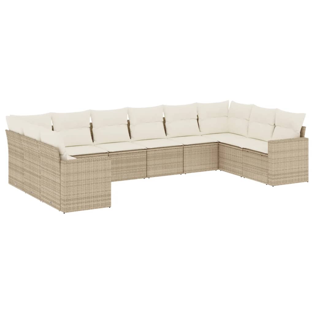 10-delige Loungeset met kussens poly rattan grijs